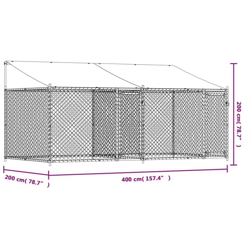 Dog Cage with Roof and Doors Grey 4x2x2 m Galvanised Steel