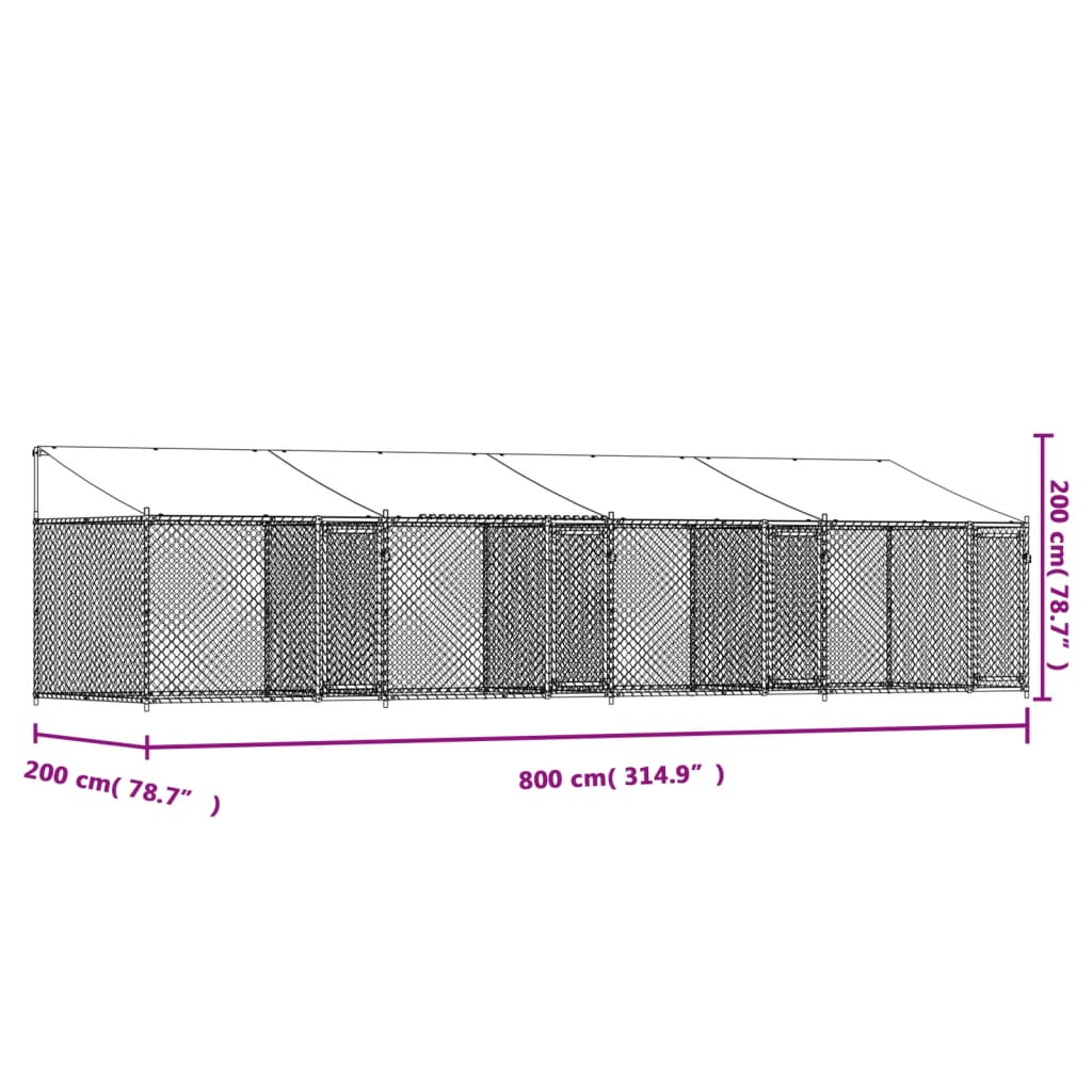 Dog Cage with Roof and Doors Grey 8x2x2 m Galvanised Steel