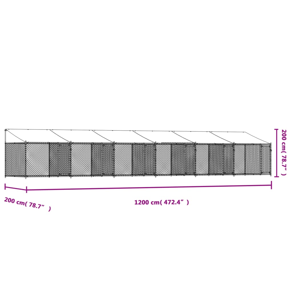 Dog Cage with Roof and Doors Grey 12x2x2 m Galvanised Steel