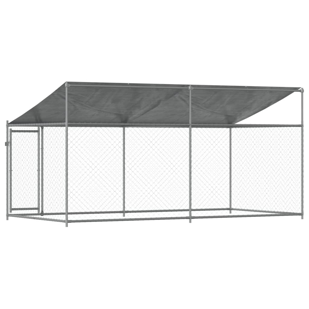 Dog Cage with Roof and Door Grey 4x2x2 m Galvanised Steel