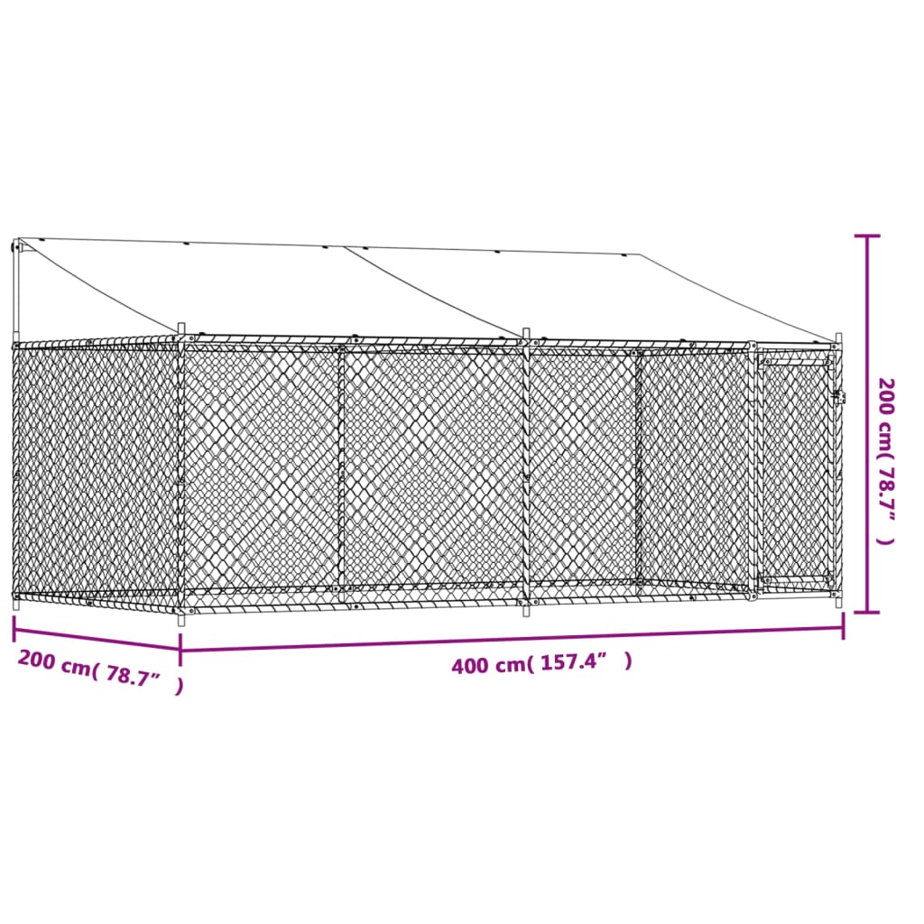 Dog Cage with Roof and Door Grey 4x2x2 m Galvanised Steel