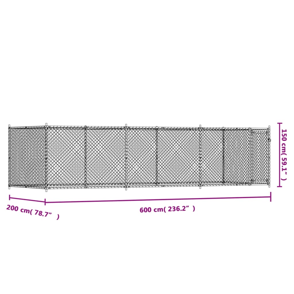 Dog Cage with Door Grey 6x2x1.5 m Galvanised Steel