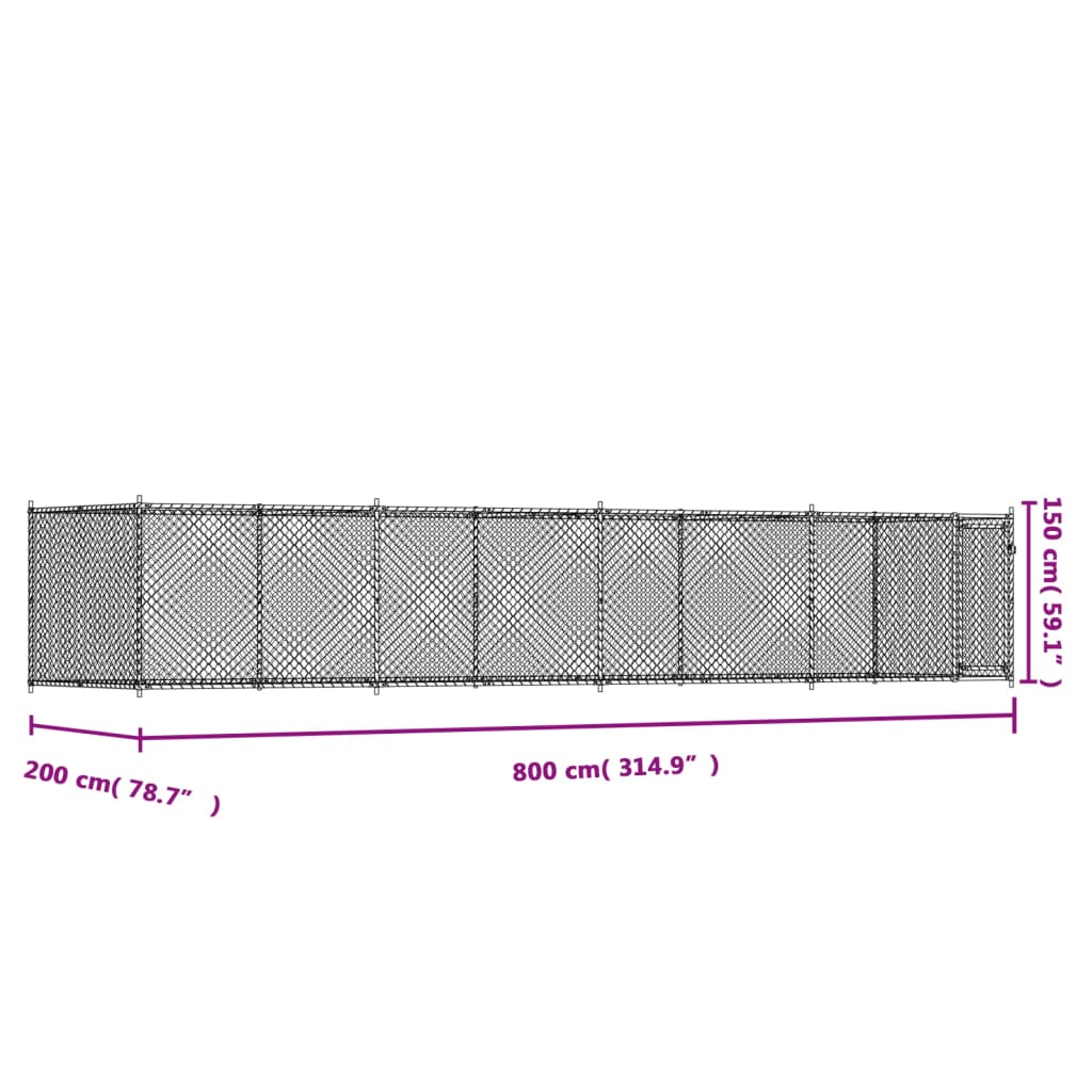 Dog Cage with Door Grey 8x2x1.5 m Galvanised Steel