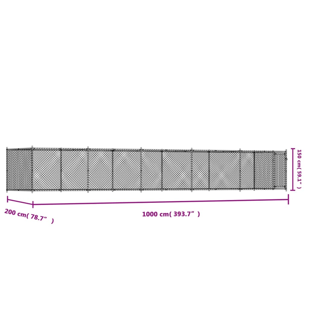 Dog Cage with Door Grey 10x2x1.5 m Galvanised Steel