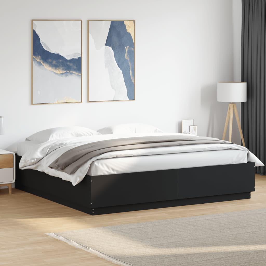 Bed Frame with LED without Mattress Black 183x203 cm King