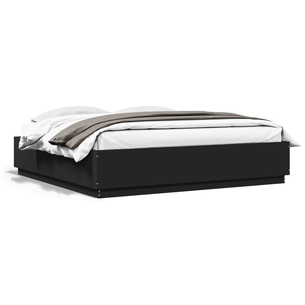 Bed Frame with LED without Mattress Black 183x203 cm King