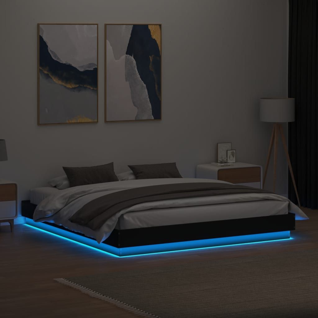 Bed Frame with LED without Mattress Black 183x203 cm King