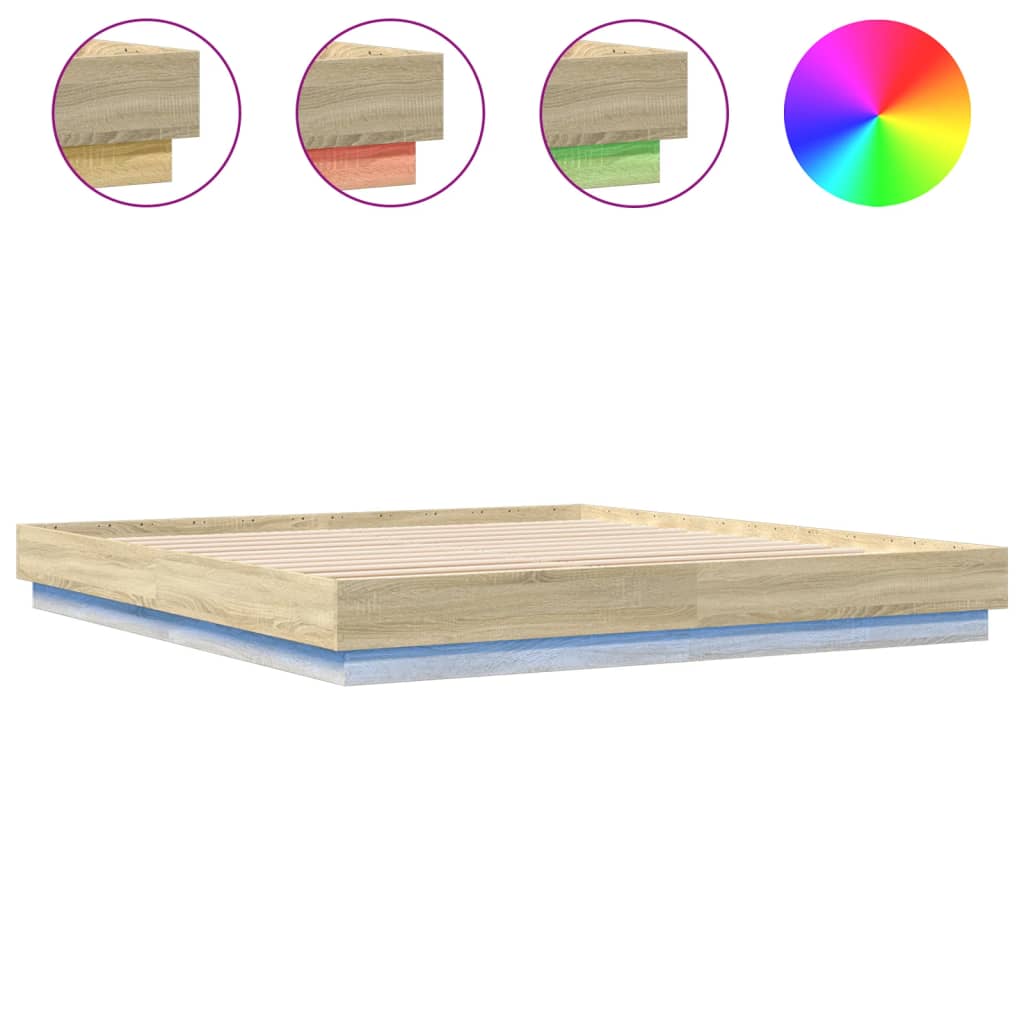 Bed Frame with LED without Mattress Sonoma Oak 183x203 cm King