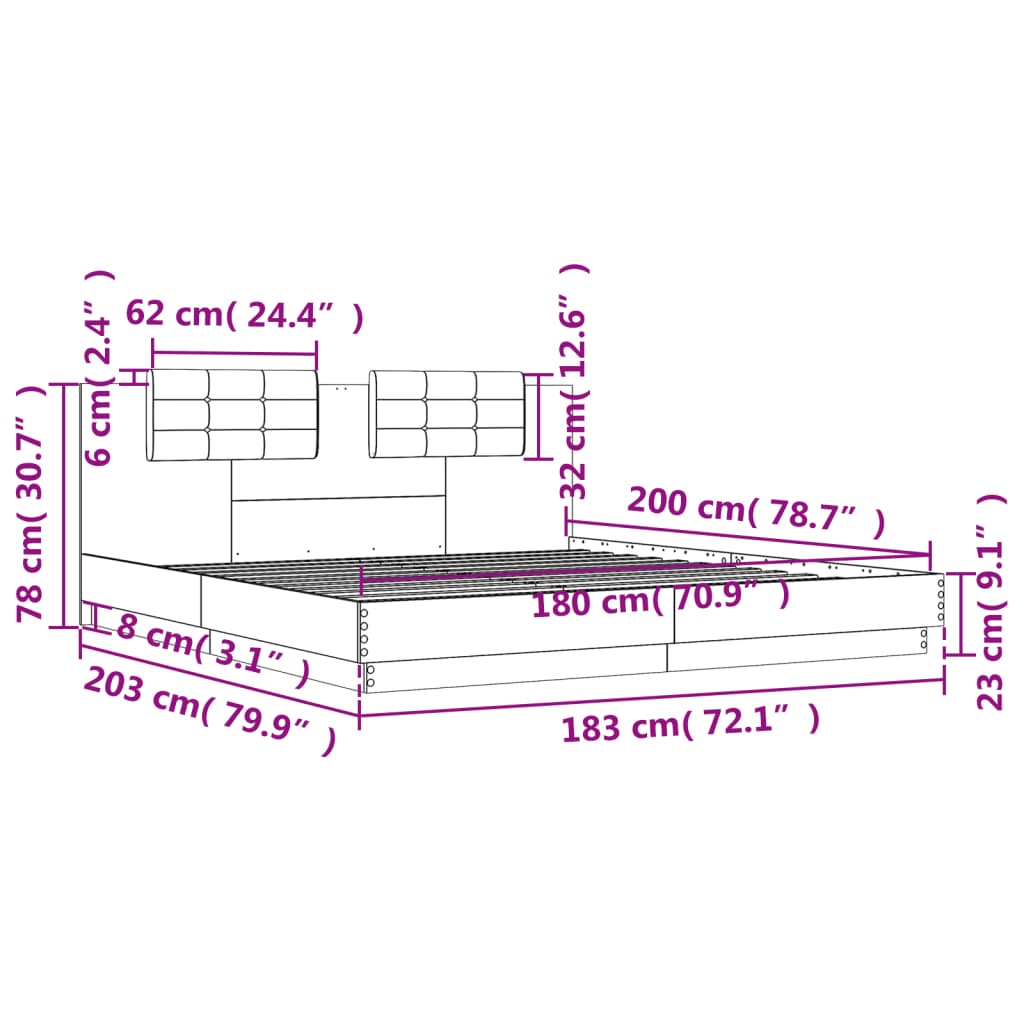 Bed Frame without Mattress Black 183x203 cm King