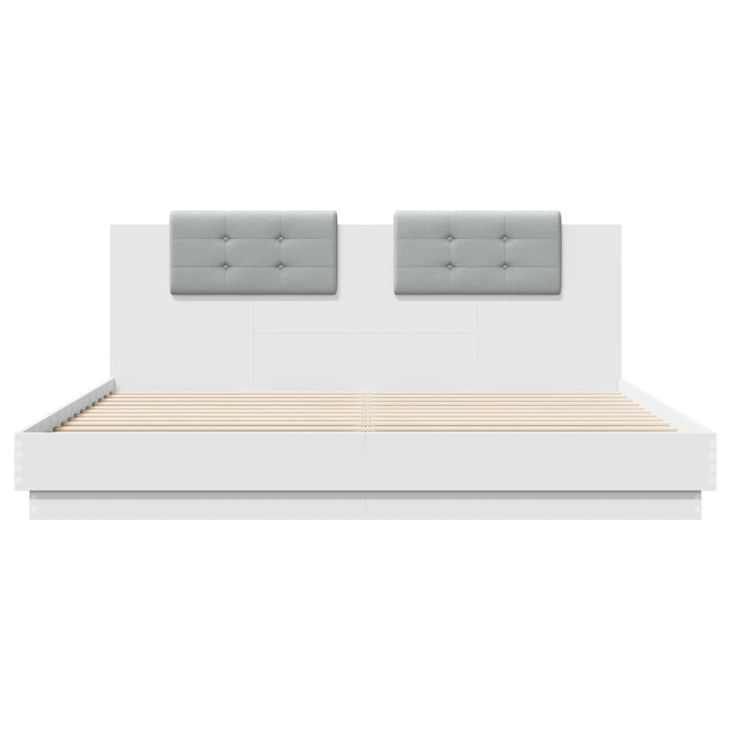 Bed Frame with LED without Mattress White 183x203 cm King