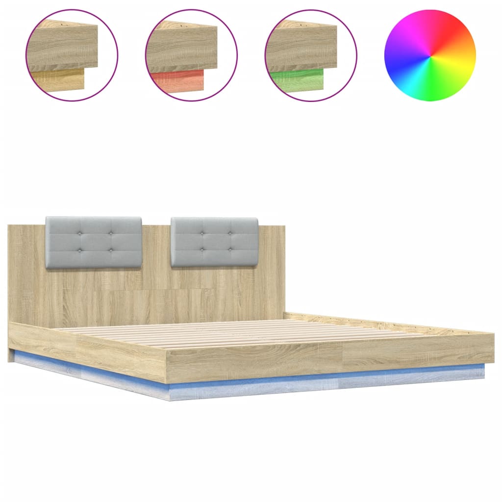 Bed Frame with LED without Mattress Sonoma Oak 183x203 cm King