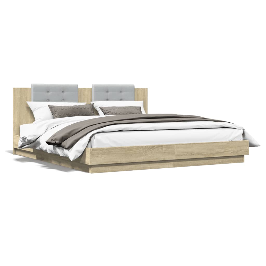 Bed Frame with LED without Mattress Sonoma Oak 183x203 cm King