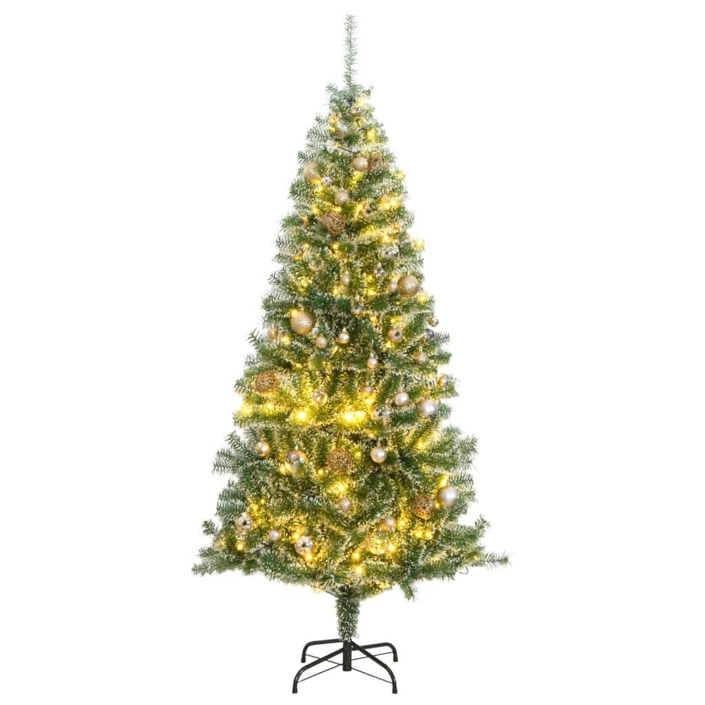 Artificial Christmas Tree with 300 LEDs&Ball Set&Flocked Snow 180 cm