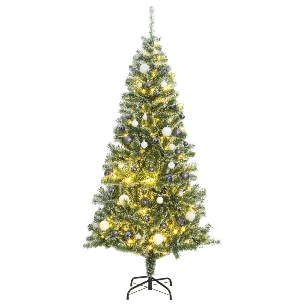 Artificial Christmas Tree with 300 LEDs&Ball Set&Flocked Snow 180 cm