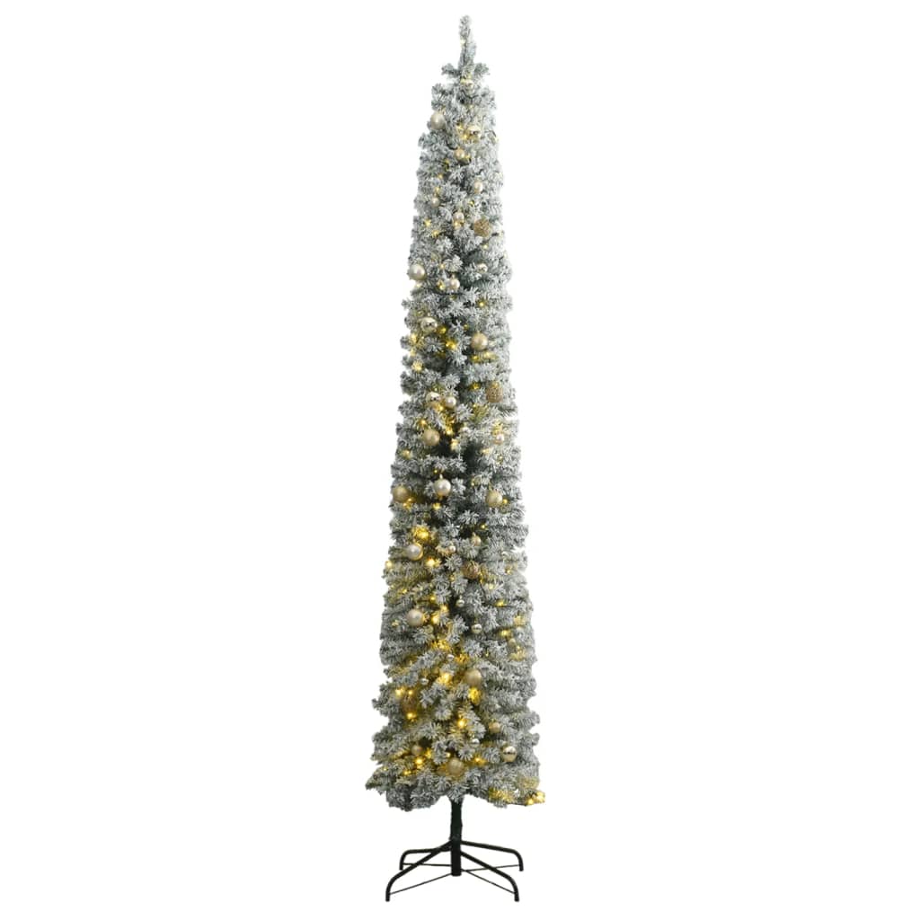 Slim Christmas Tree 300 LEDs & Ball Set & Flocked Snow 300 cm