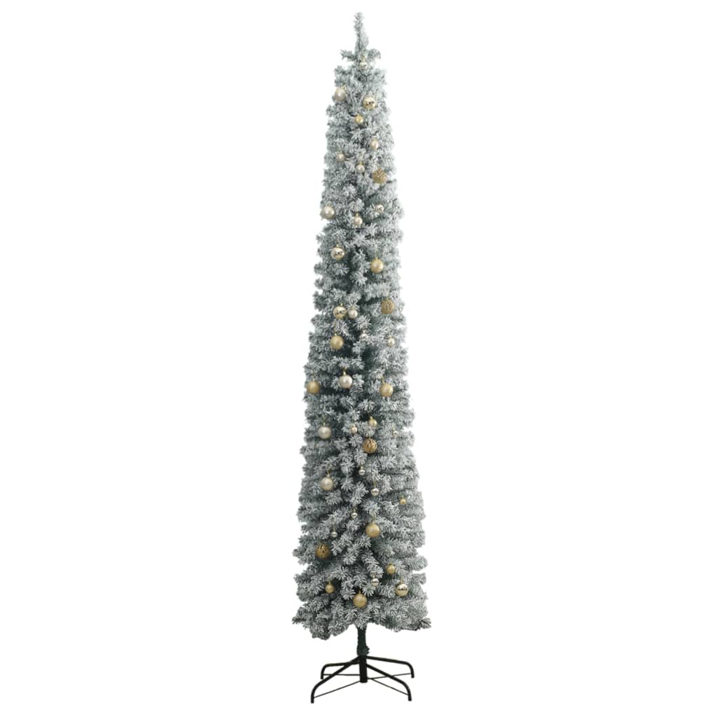 Slim Christmas Tree 300 LEDs & Ball Set & Flocked Snow 300 cm