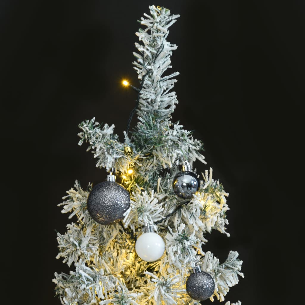 Slim Christmas Tree 300 LEDs & Ball Set & Flocked Snow 270 cm