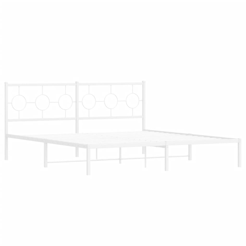 Metal Bed Frame without Mattress with Headboard White 183x203 cm King