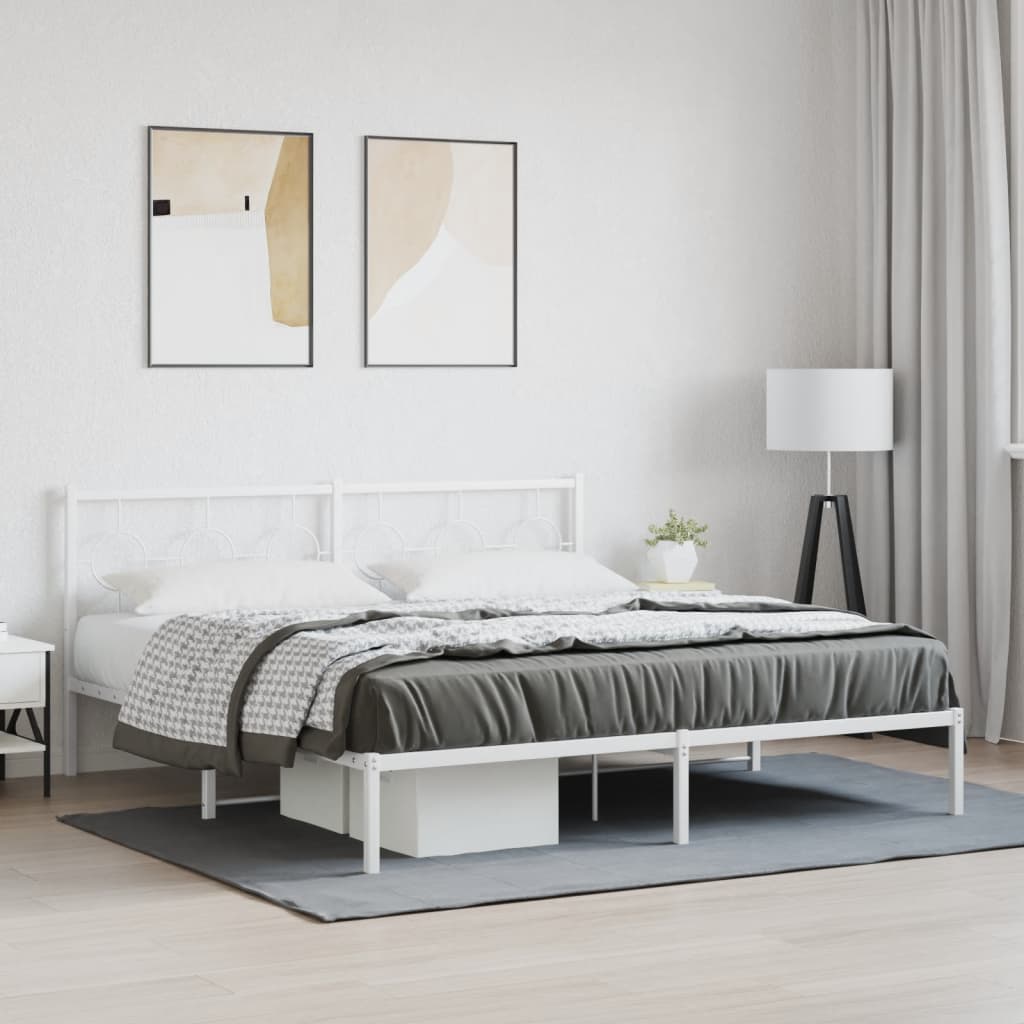 Metal Bed Frame without Mattress with Headboard White 183x203 cm King