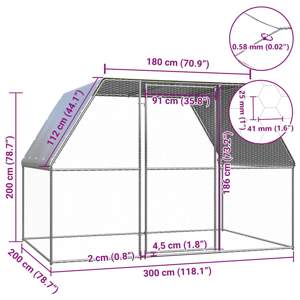 Chicken Cage Silver and Grey 3x2x2 m Galvanised Steel