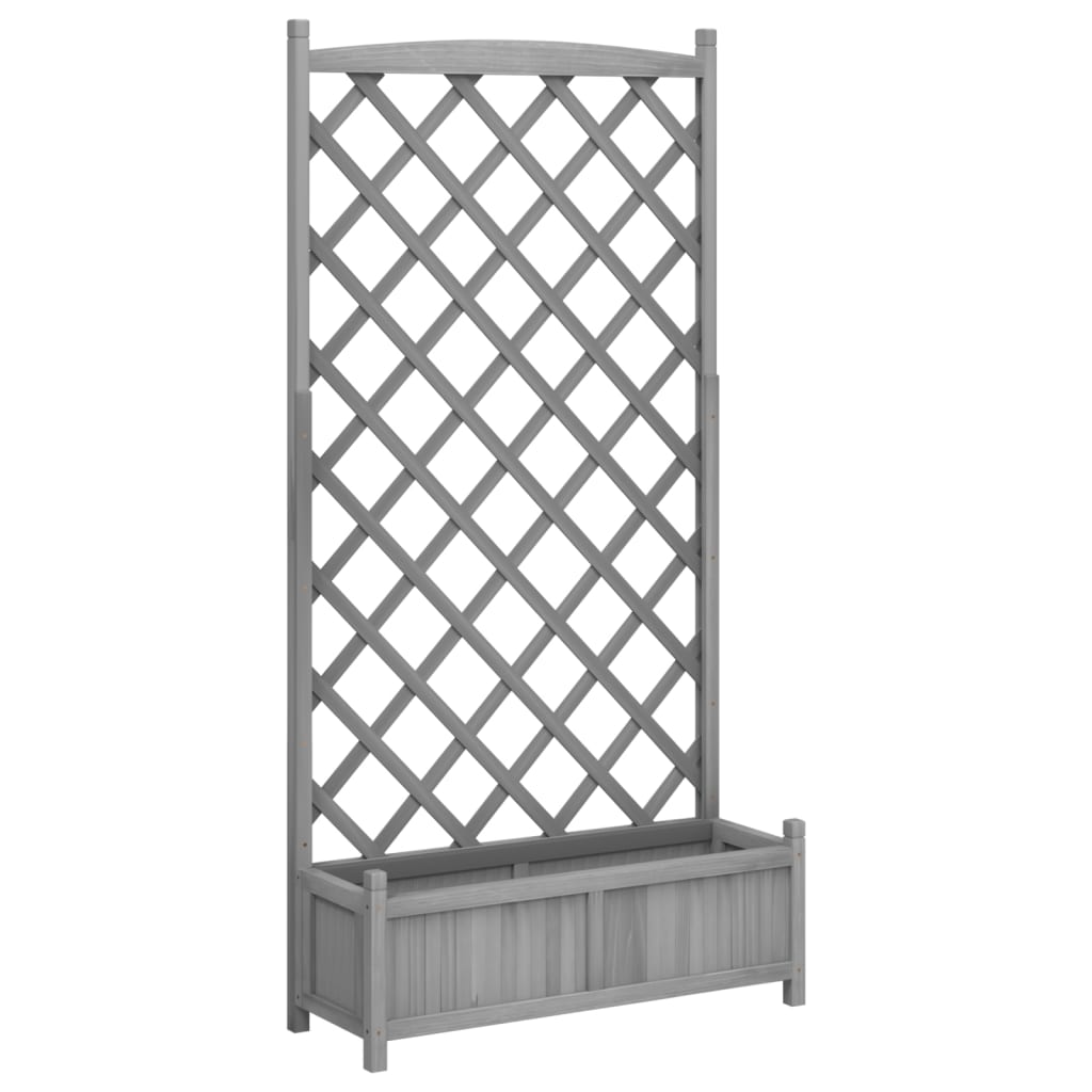 Planter with Trellis Grey Solid Wood Fir