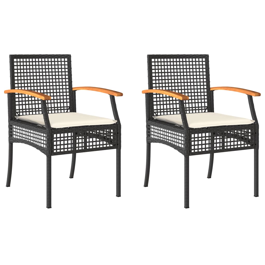 Garden Chairs with Cushions 2 pcs Black Poly Rattan Acacia Wood