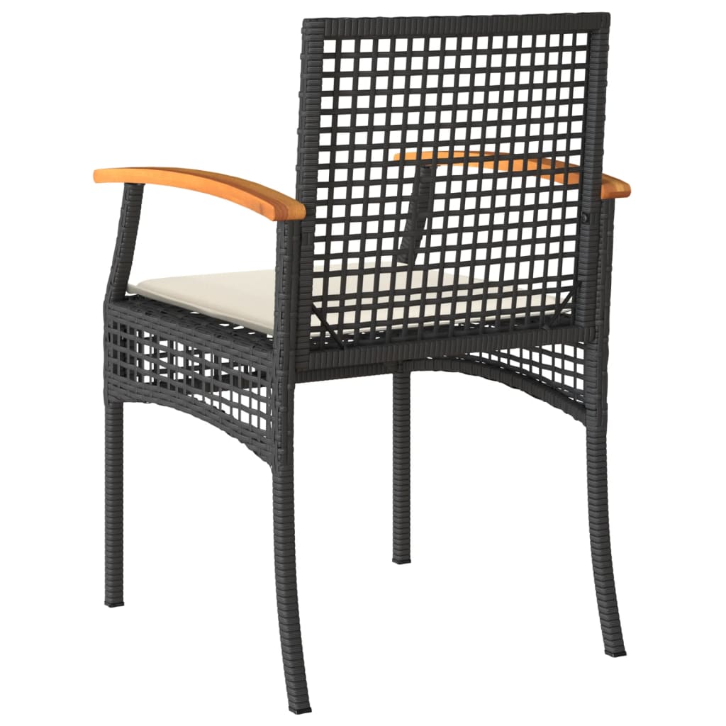 Garden Chairs with Cushions 2 pcs Black Poly Rattan Acacia Wood