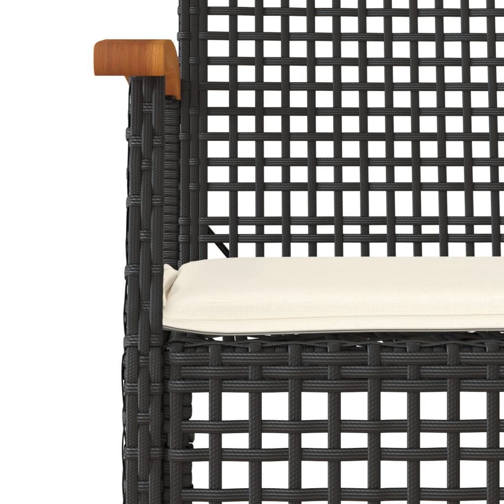 Garden Chairs with Cushions 4 pcs Black Poly Rattan Acacia Wood