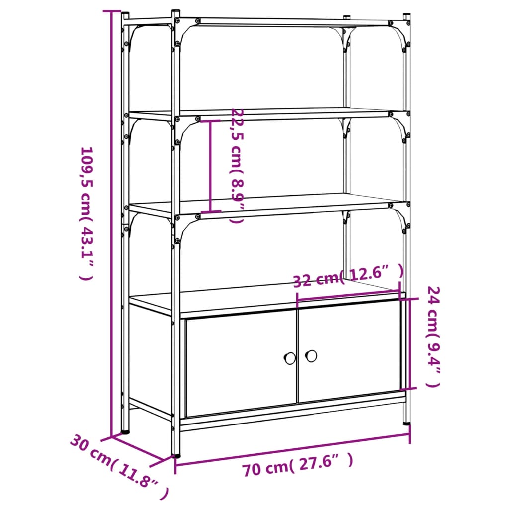 Bookcase 3-Tier Black 70x30x109.5 cm Engineered Wood