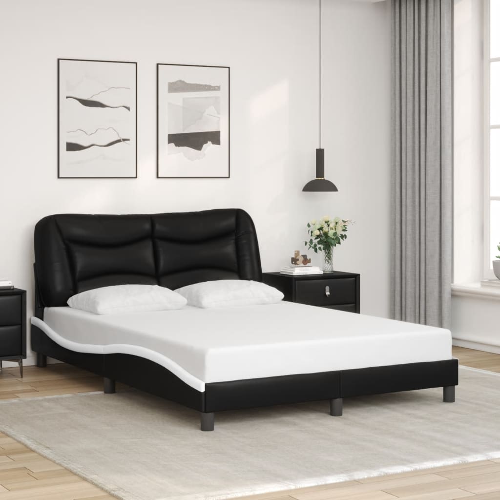 Bed Frame without Mattress Black and White 137x187 cm Double Faux Leather