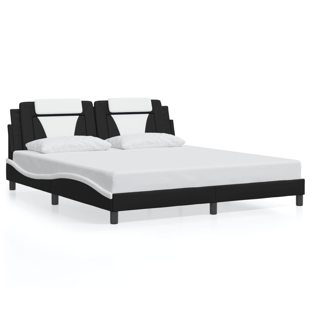 Bed Frame without Mattress Black and White 183x203 cm King Faux Leather