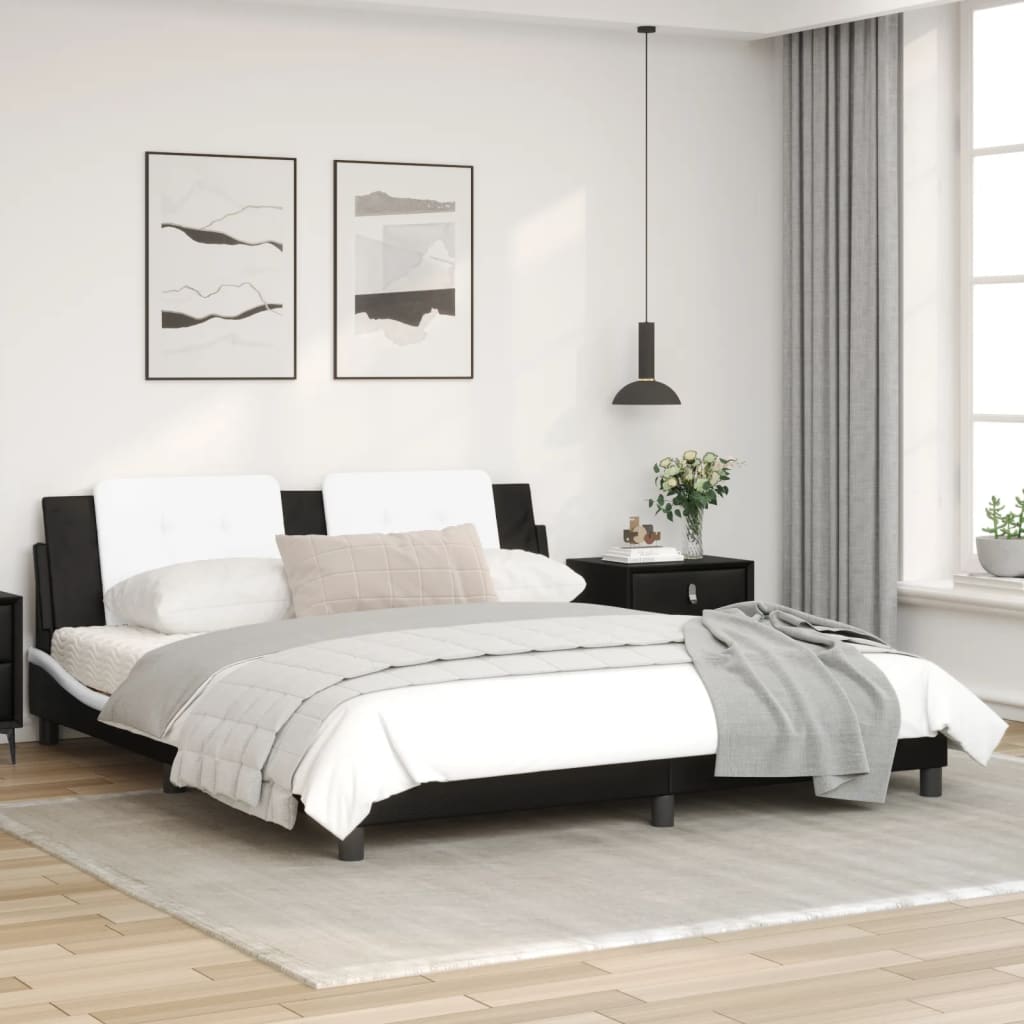 Bed Frame without Mattress Black and White 183x203 cm King Faux Leather