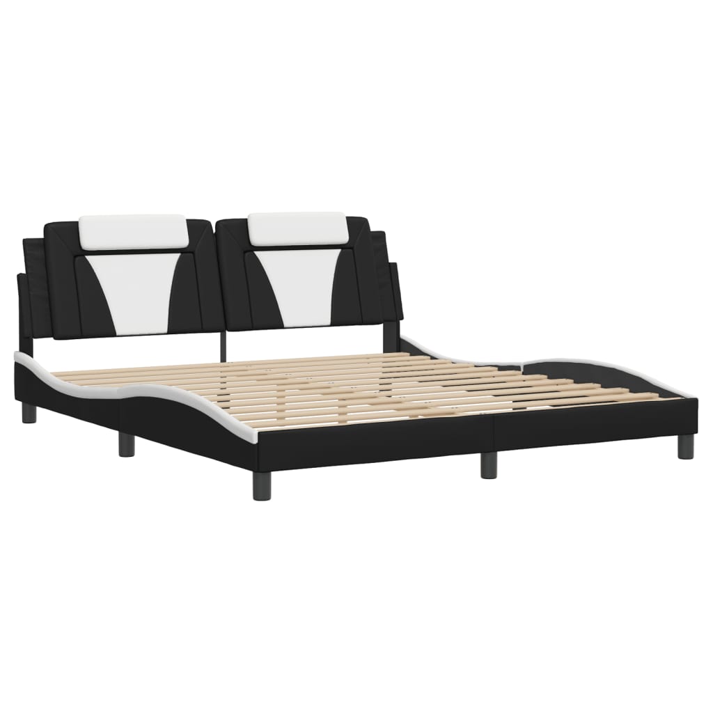 Bed Frame without Mattress Black and White 183x203 cm King Faux Leather