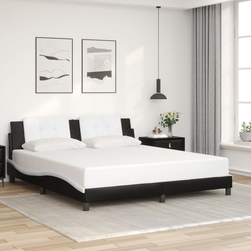 Bed Frame without Mattress Black and White 183x203 cm King Faux Leather