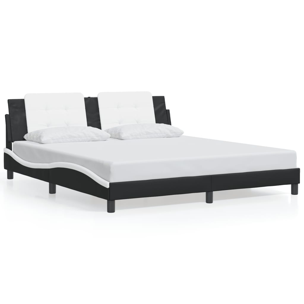 Bed Frame without Mattress Black and White 183x203 cm King Faux Leather