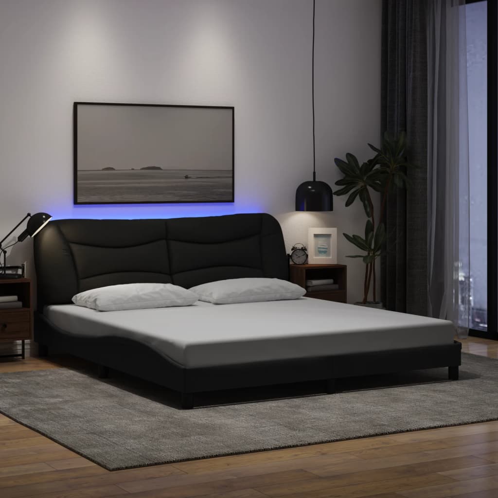 Bed Frame with LED without Mattress Black 183x203 cm King Fabric