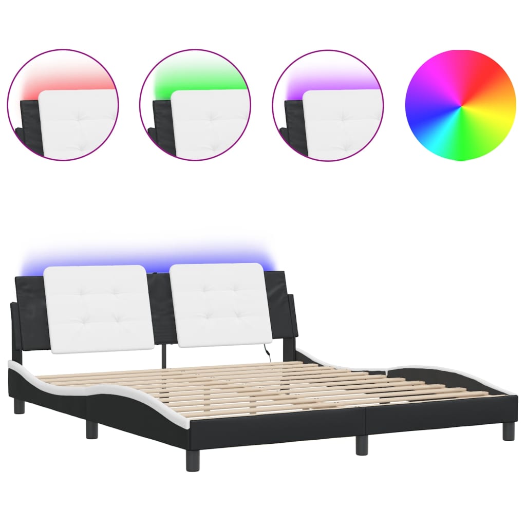 Bed Frame with LED without Mattress Black and White 183x203 cm King