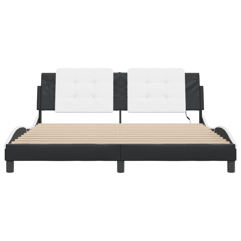 Bed Frame with LED without Mattress Black and White 183x203 cm King