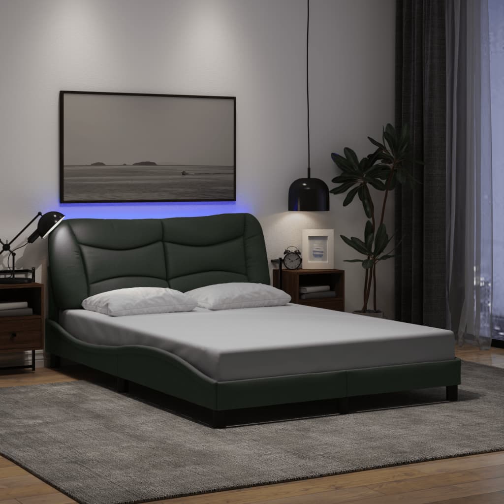 Bed Frame with LED without Mattress Black 137x187 cm Double Fabric