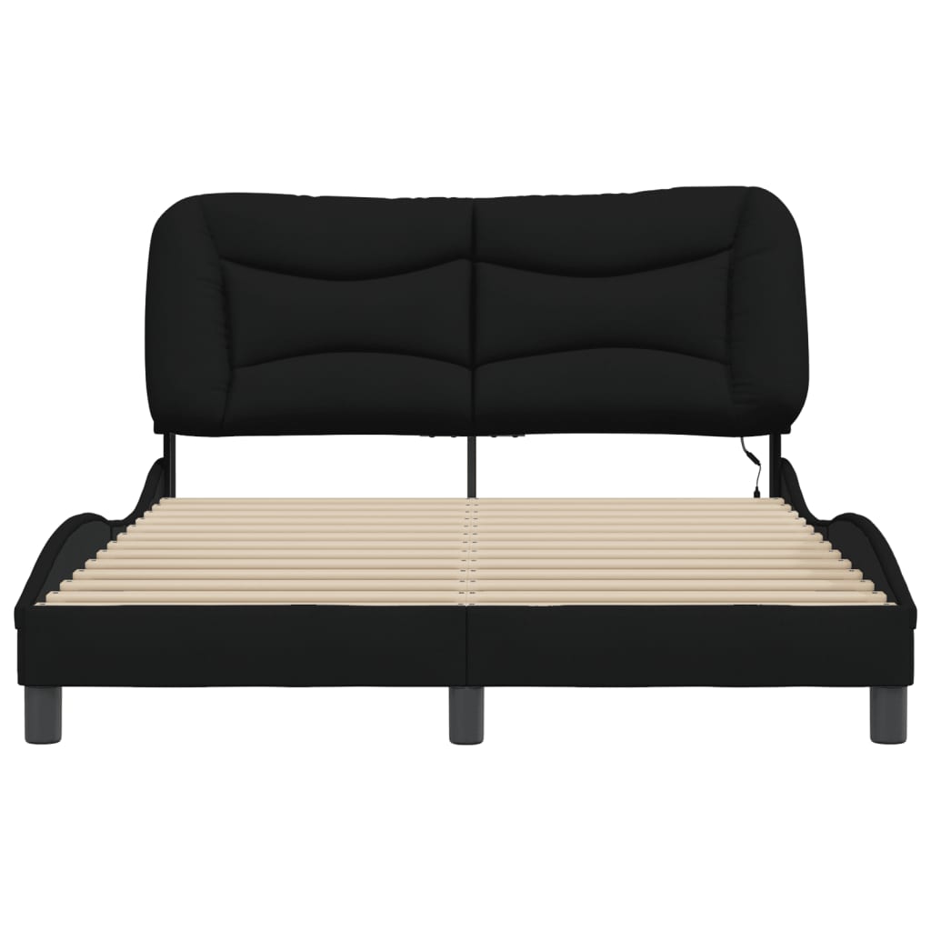 Bed Frame with LED without Mattress Black 137x187 cm Double Fabric