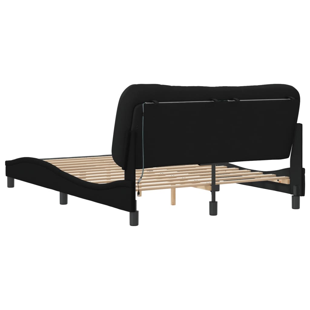 Bed Frame with LED without Mattress Black 137x187 cm Double Fabric