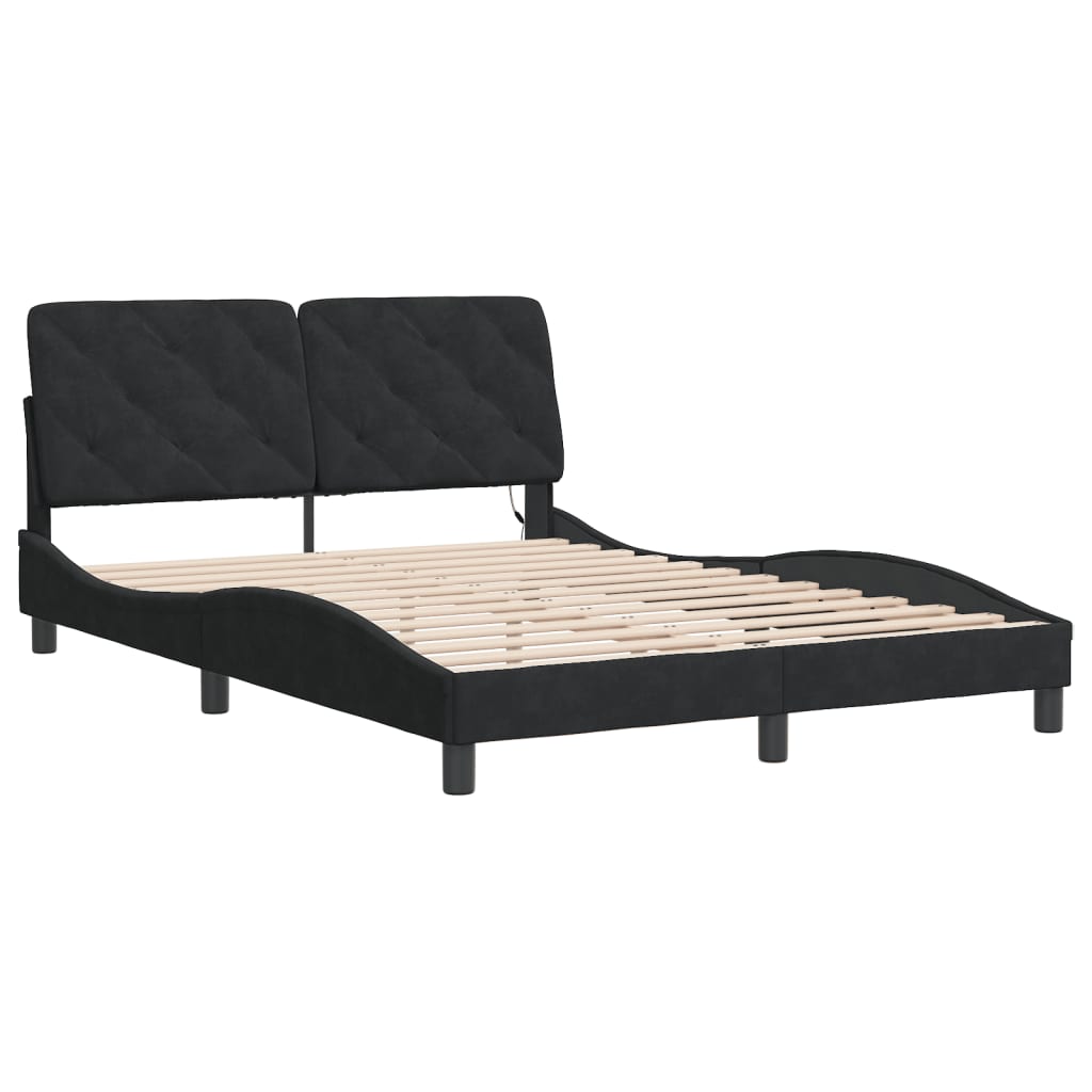 Bed Frame with LED without Mattress Black 137x187 cm Double Velvet