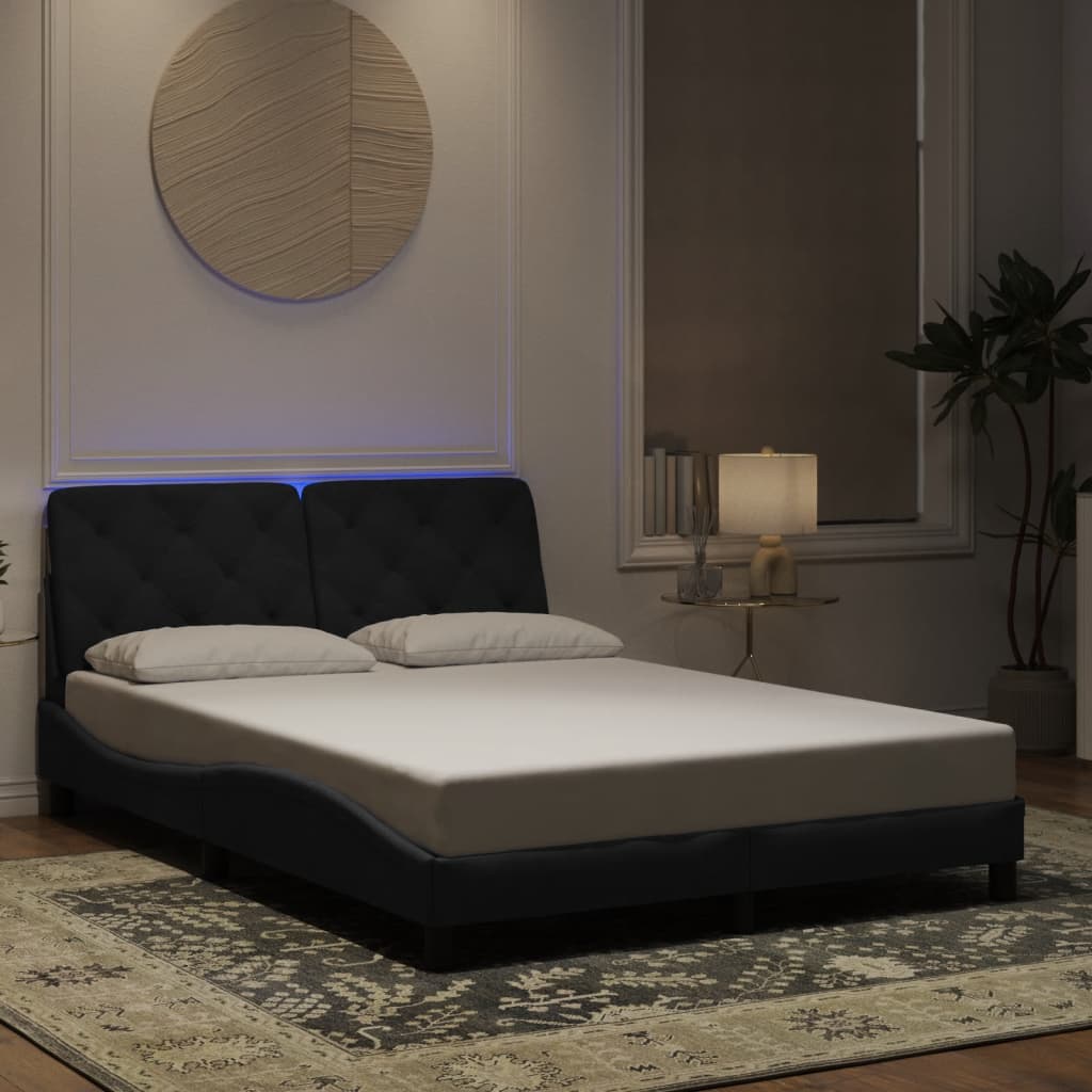 Bed Frame with LED without Mattress Black 137x187 cm Double Velvet