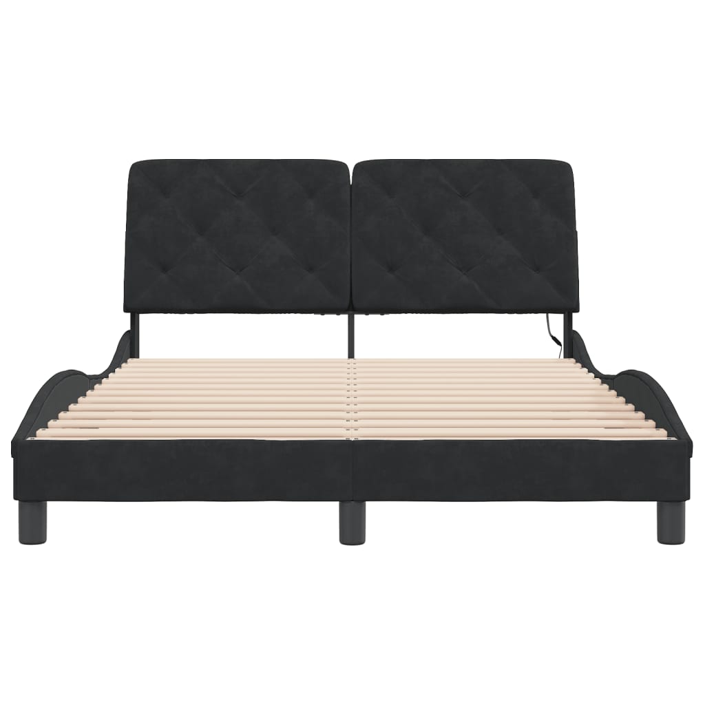 Bed Frame with LED without Mattress Black 137x187 cm Double Velvet