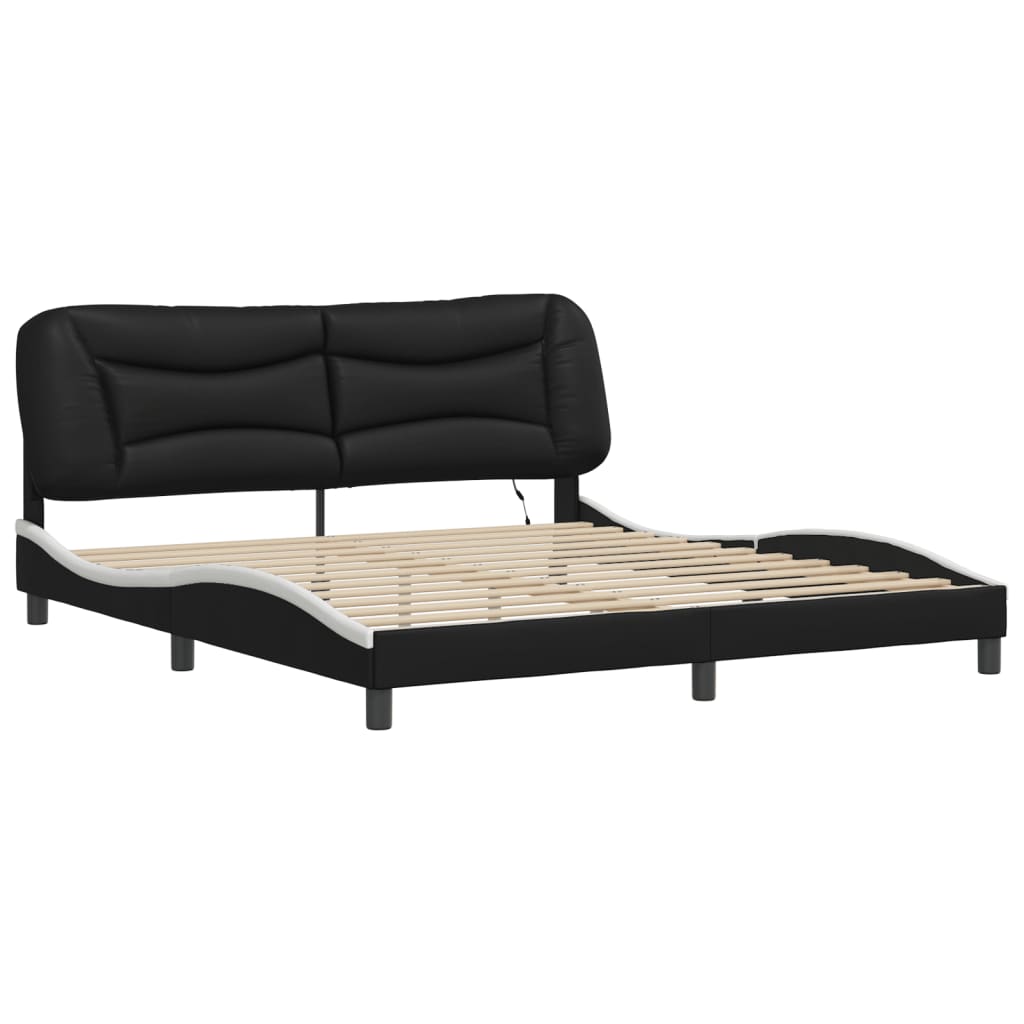 Bed Frame with LED without Mattress Black and White 183x203 cm King