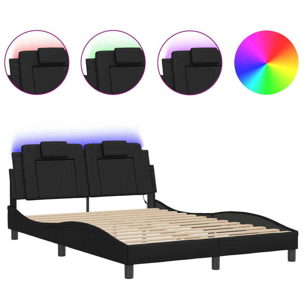 Bed Frame with LED without Mattress Black 137x187 cm Double