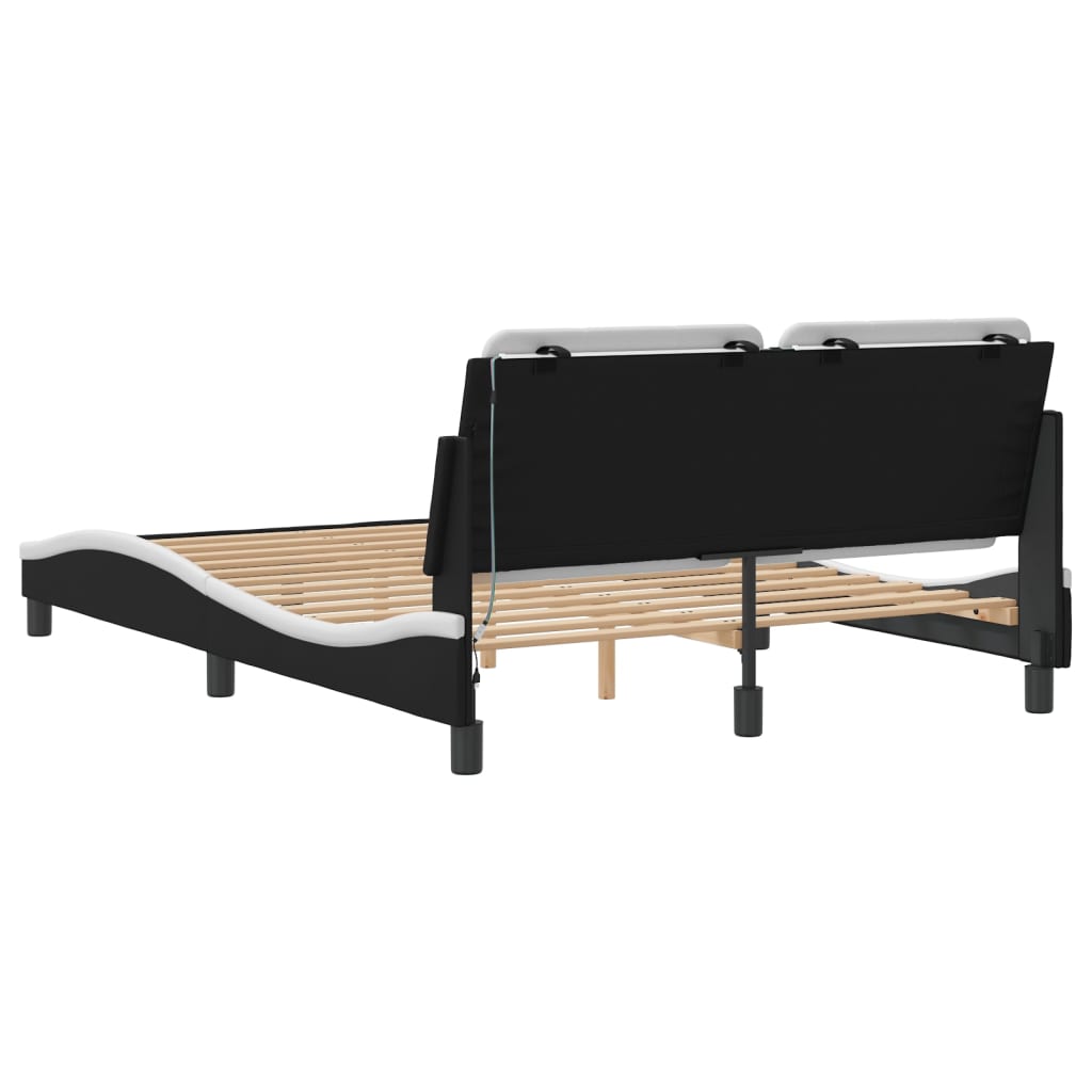 Bed Frame with LED without Mattress Black and White 137x187 cm Double