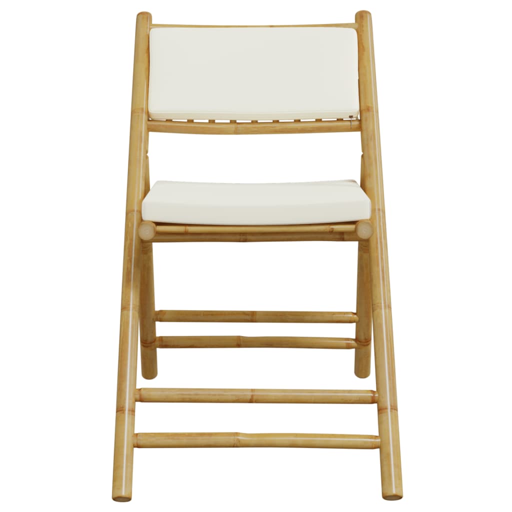 6 Piece Folding Bistro Chairs with Cream White Cushions Bamboo