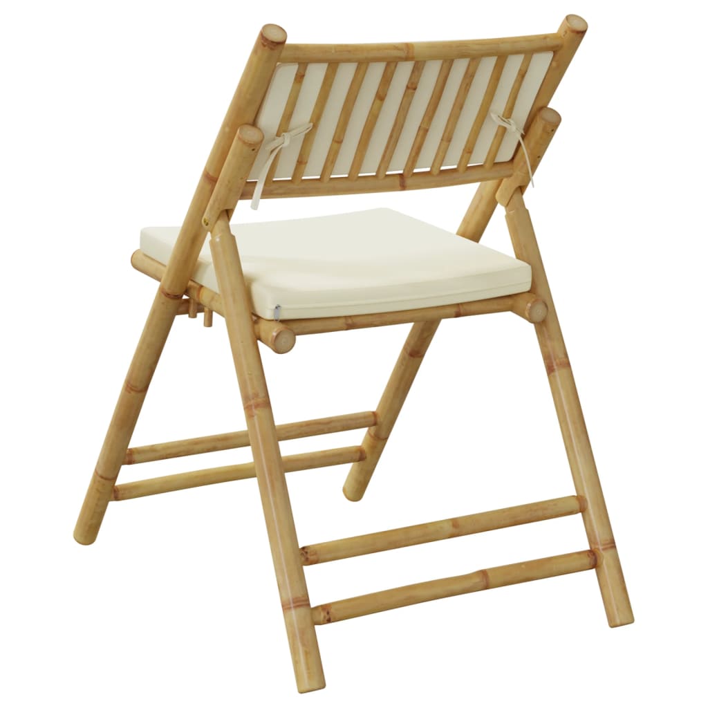 6 Piece Folding Bistro Chairs with Cream White Cushions Bamboo