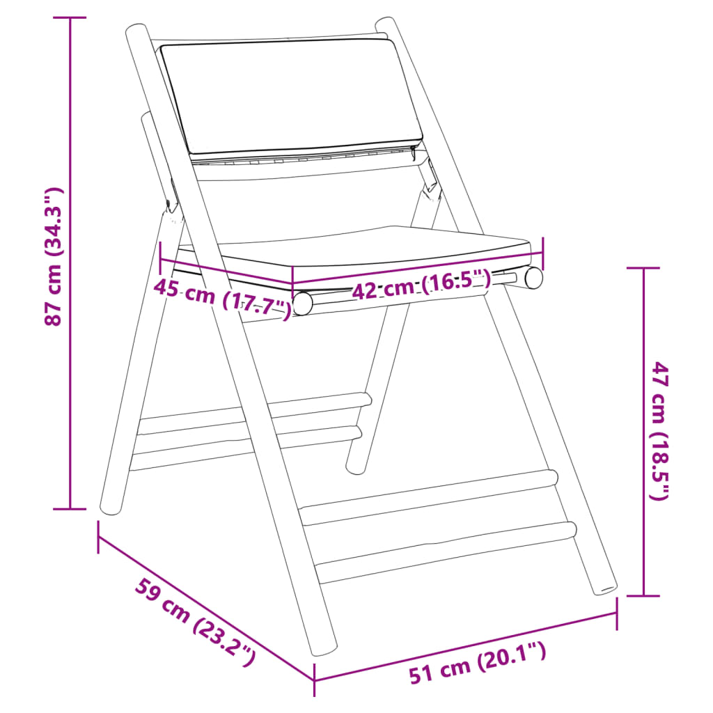 6 Piece Folding Bistro Chairs with Cream White Cushions Bamboo